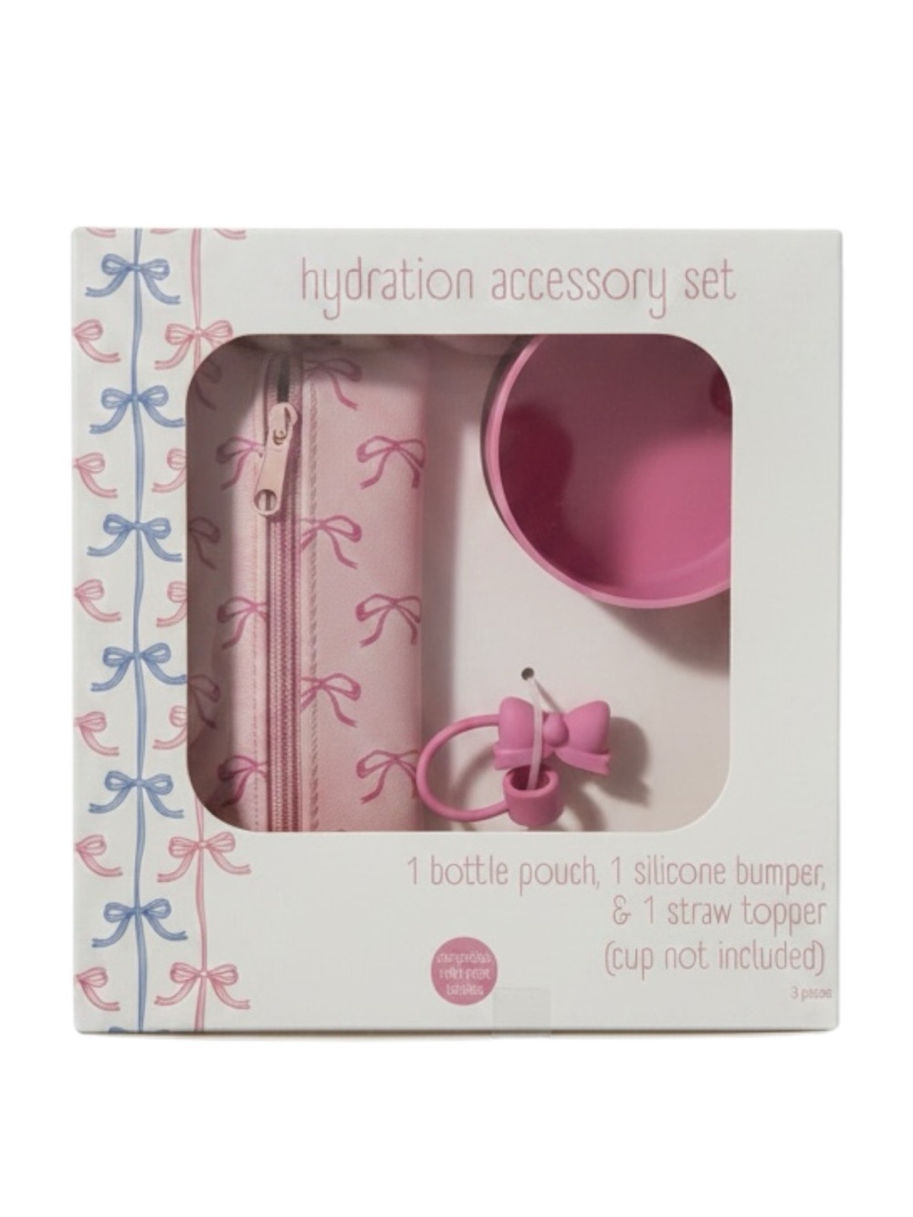 Pink Bow Print Travel Bottle Holder with Cap and Stopper